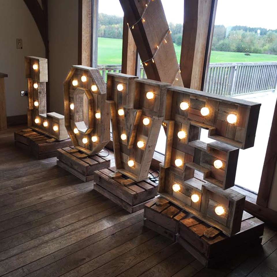 wooden rustic light up letter hire yorkshire